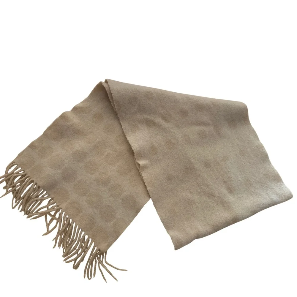 Charter Club Scarf OS Beige 100% Cashmere Polka Dot Fringe Winter Luxury Elegant
